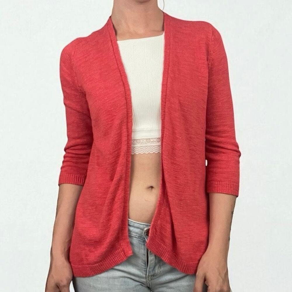 💙3 for $15 Chico's Coral Cropped Sleeve Cardigan Sweater